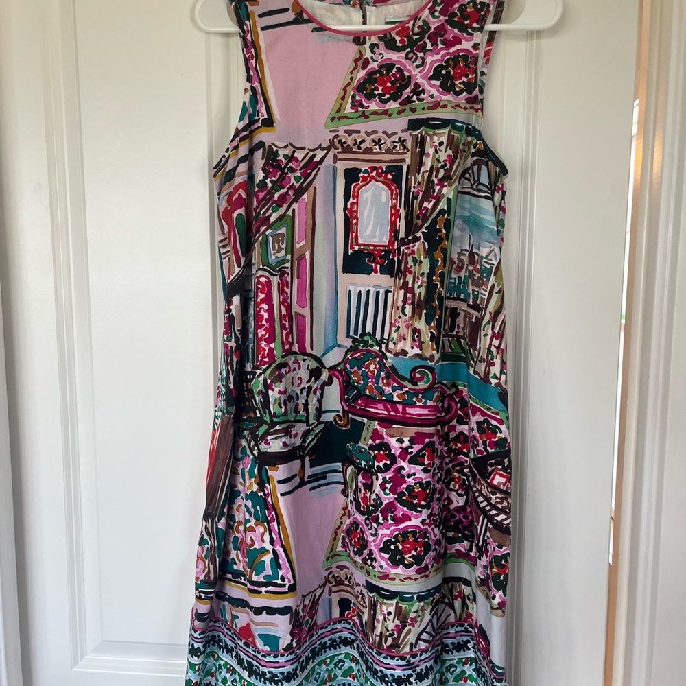 Anthropologie Pink and Black Midi Sundress Scoop Neck